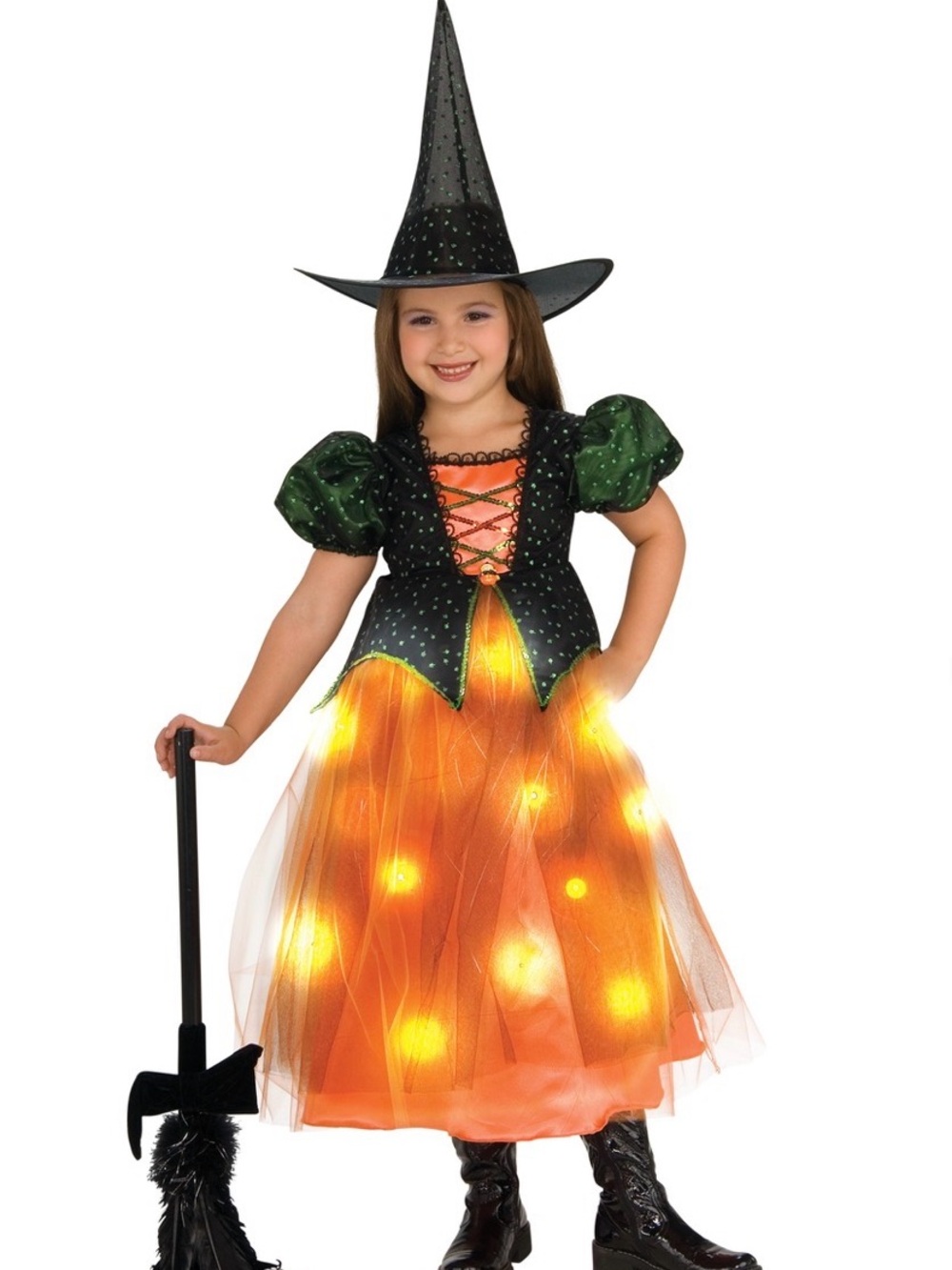 Rubie's Twinkle Witch Orange and Green Tulle Costume & Hat Sz S (lights up!)